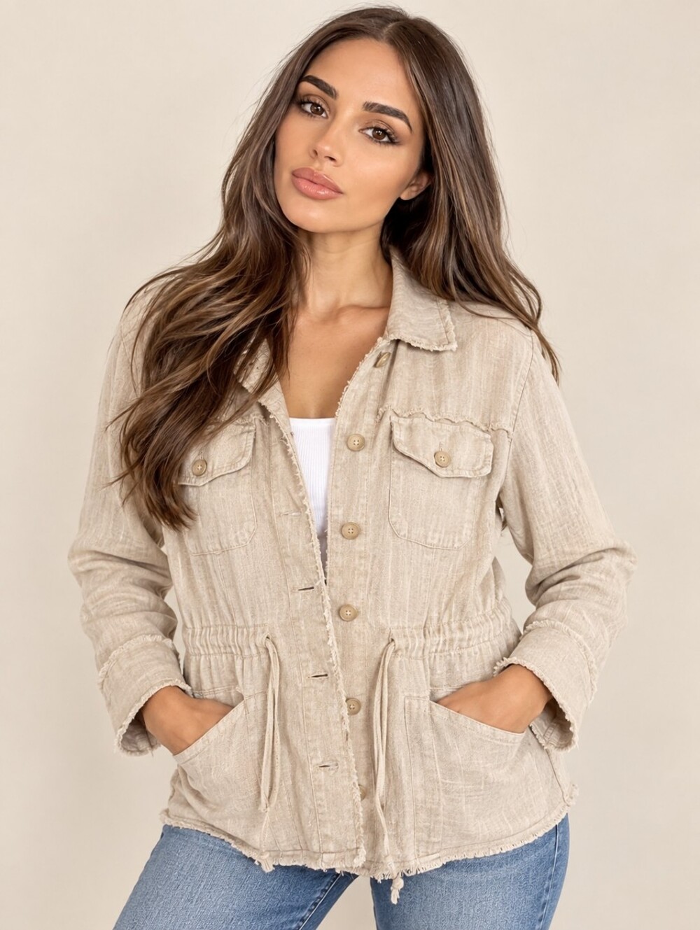 Tommy Bahama Two Palms Linen Raw Edge Utility Jacket Natural M NWT $158